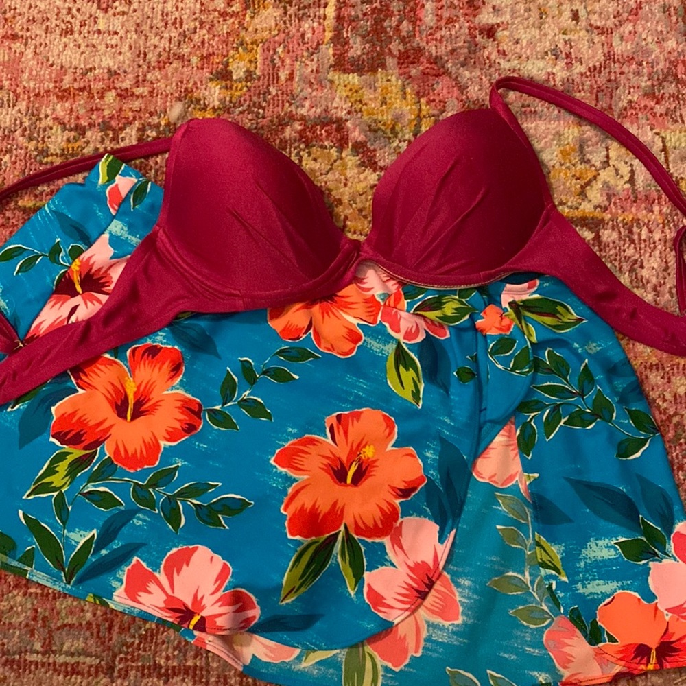 Cole of California bikini, fuchsia and tropical floral print